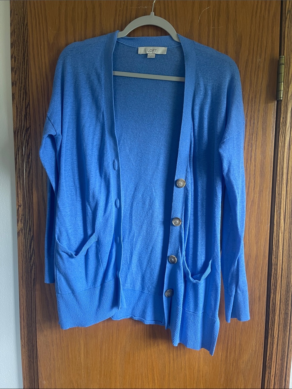 LOFT Blue Button-Front Cardigan with Pockets